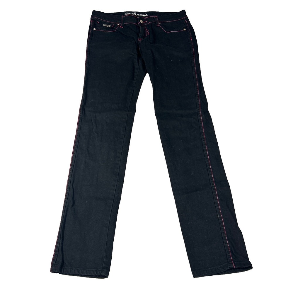LRG Luxirie Black Pink Straight Leg Jeans Womens 7/28 Pink Stitching